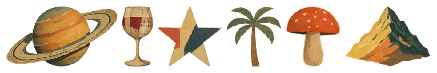 Wall Mural - png vintage whimsical eclectic symbols, element set on transparent background