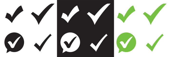 Wall Mural - check mark icon set. green, white and black check mark icon. tick symbol. correct vote choice symbol