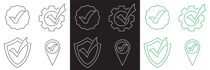 Wall Mural - check mark icon set. green, white and black check mark icon. tick symbol. correct vote choice symbol