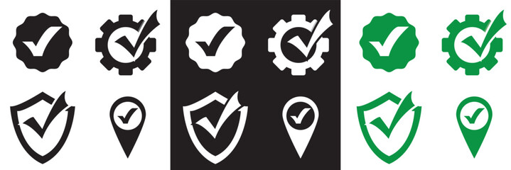 Wall Mural - check mark icon set. green, white and black check mark icon. tick symbol. correct vote choice symbol