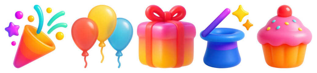 PNG Colorful festive celebration icons, element set on transparent background