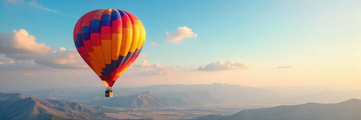 Wall Mural - A vibrant, colorful hot air balloon soaring freely in a vast, open sky, symbolizing liberation and limitless possibilities Perfect for concepts of adventure, travel, and escape , exploration, vibrant