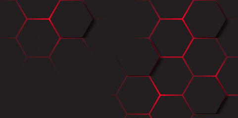 Wall Mural - abstract dark hexagon technology background with red colored. hexagonal gaming vector tech illustrat