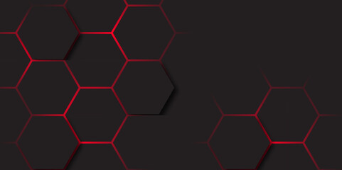 Wall Mural - abstract dark hexagon technology background with red colored. hexagonal gaming vector tech illustrat
