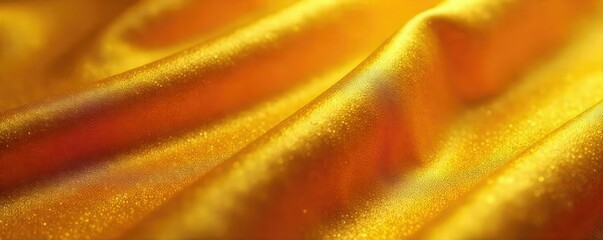 Wall Mural - close-up of a textured, golden fabric, shimmering with a warm, luxurious glow the rich color and sof
