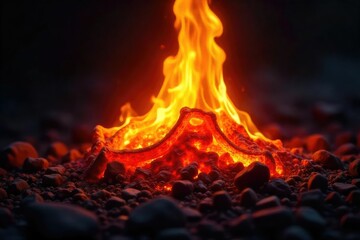 Wall Mural - close-up shot of a glowing ember, radiating warmth against a dark background perfect for illustratin