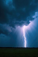 Wall Mural - Dramatic low-angle shot of a powerful thunderstorm rolling in, with ominous dark clouds and a loud crack of thunder echoing across the landscape , fearsome, storm
