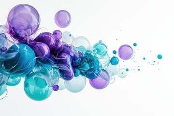 Wall Mural - abstract colorful bubbles and smoke on white background - vibrant blue and purple artistic design