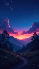 Wall Mural - night's gentle beginning twilight hues paint the sky as darkness descends, stars start to appear, an