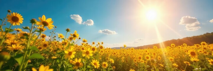 Wall Mural - Radiant sunshine illuminates a vibrant, joyful scene; a feeling of pure, unadulterated bliss pervades the idyllic landscape , vibrant, tranquil