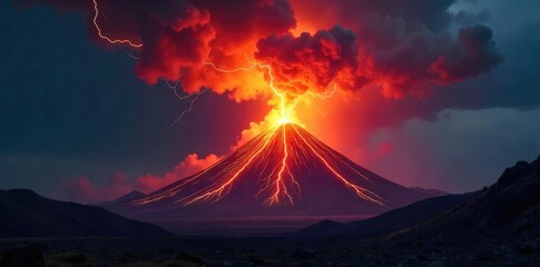 Wall Mural - spectacular volcanic eruption with dramatic lightning illuminating the ash cloud; a rare and powerfu