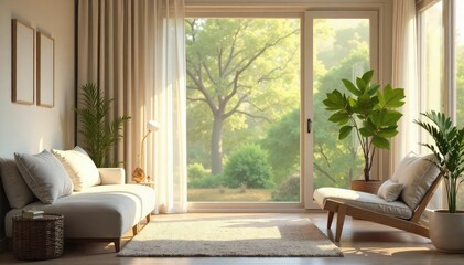 Wall Mural - a serene scene depicting a calming emotional lifestyle; peaceful home interior with soft lighting an