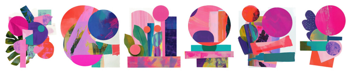 Wall Mural - png colorful abstract geometric collage, element set on transparent background