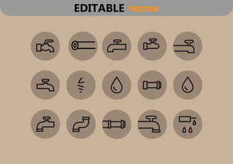 water tap pipe plumbing icons set vector illustration