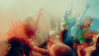 © master1305 - Blurred crowd dancing energetically indoors with colorful lighting. Concept of concert, party, music, rhythm.