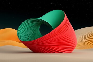 Abstract Swirling Sculpture in Desert Night Landscape