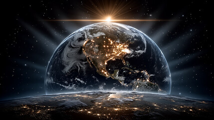 Wall Mural - global sunrise: a breathtaking view of earth from space, illuminated by a brilliant sunrise. the ima