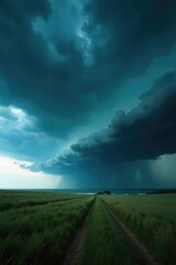 Wall Mural - Dark storm clouds gather over a dramatic, windswept landscape, heavy rain threatening The scene is moody and atmospheric, perfect for illustrating severe weather conditions , thunder, elephants, rain