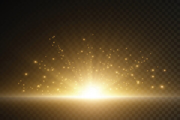 Poster - Set of flashes, Lights and Sparkles on a transparent background. Bright gold flashes and glares. Abstract golden lights isolated  Bright rays of light. Glowing lines. Vector illustration eps 10.