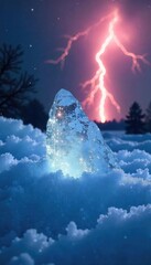Wall Mural - Intricate ice crystals illuminate a winter storm, a mesmerizing blend of frozen water and electric energy The ethereal glow contrasts sharply with the fierce power of nature , crystal, storm