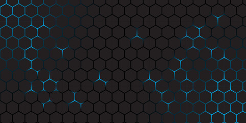 Wall Mural - abstract futuristic hexagon grid background in blue and black. abstract tech honeycomb pattern with 