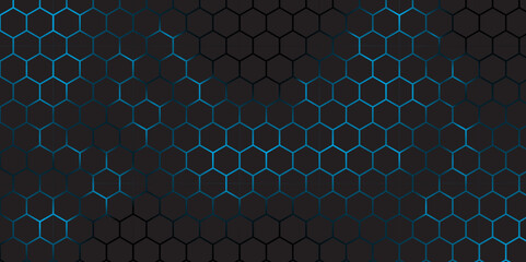 Wall Mural - abstract futuristic hexagon grid background in blue and black. abstract tech honeycomb pattern with 