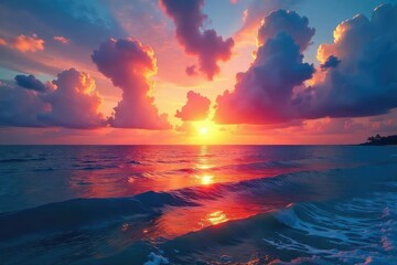Wall Mural - stunning vista of the indian ocean at sunset, vibrant colors painting the sky and reflecting on the 