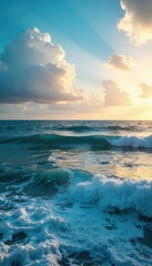 Wall Mural - Vast ocean meeting the sky at the horizon, tranquil waves gently rolling Perfect for travel, nature, and serenity themes , expanse, aquatic