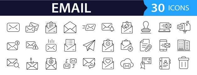Leinwandbilder - Email Web Icon Set in Line Style. Collection of E-mail and Letter Linear Icons, Including mail, envelope, email, postal, letter sent, inbox, new mail, reply and forward mail and more. Editable Stroke