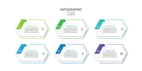 Fototapete - Business infographic template. 6 Step timeline journey. Process diagram, Infographic elements vector illustration.