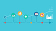 © Justlight - Patient History Graph A vertical line graph depicting a patients health history over time with AI icons analyzing trends. The graph includes spikes indicating potential health