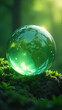 © Ольга Симонова - Glass glowing sphere of planet Earth in forest is a ball with an internal microclimate, a clean environment, protecting the ecology of the planet.
