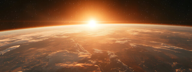 Wall Mural - The Earth in space with the sun rising over it.