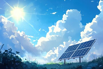 Solar Array Against Serene Sky. Harnessing Renewable Power with Photovoltaic Technology Under Bright Sunlight