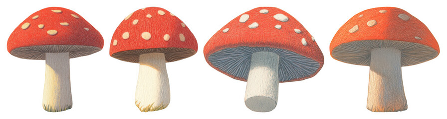 PNG Whimsical red mushrooms illustration, element set on transparent background