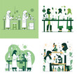 © Sad - Scientific Exploration: An abstract illustration captures the spirit of scientific exploration, with a series of illustrations of female scientist at work in a laboratory. Emphasizing curiosity.