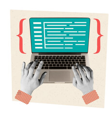 Conceptual Illustration of Coding Work on Laptop with Quirky Design