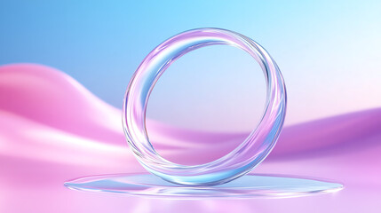 Aufkleber - A transparent abstract ring on a smooth pastel background, perfect for modern design, digital art, and creative projects.