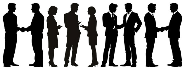 PNG Silhouettes of people in business attire shaking hands element set on transparent background.