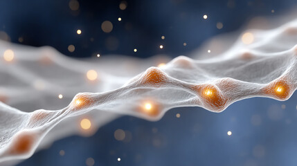 Poster - Abstract visualization of molecular structures showcasing connections and energy flow in a vibrant digital environment.