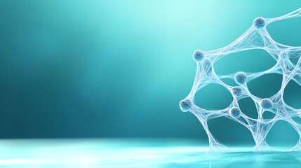 Leinwandbilder - An abstract representation of molecular structures on a serene, blue background, highlighting the beauty of scientific elements.
