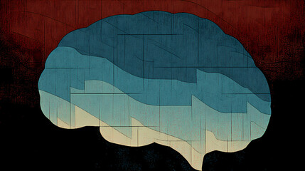 Wall Mural - A creative image of a brain composed of puzzle pieces, symbolizing the complexity of thoughts and emotions, set against a contrasting dark background. Composed Disarray. Illustration