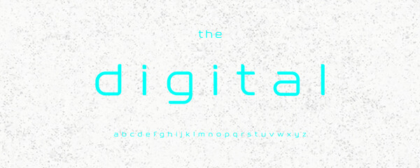 Poster - Cyber neon alphabet, futuristic glowing sans serif letters, digital sci-fi font for immersive UI logo, high-tech branding visuals, modern XR typography, modern typographic design. Vector typeset.
