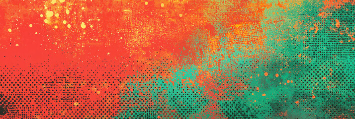 Poster - Vibrant shades of orange blend seamlessly with teal, forming an abstract pattern. The dotted texture adds depth and interest, perfect for artistic projects or design elements