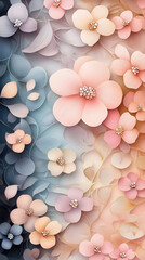 Aufkleber - A vibrant display of pastel flowers with intricate petal designs creates a serene atmosphere, blending seamlessly into a soft backdrop