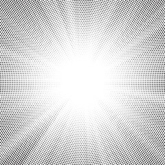 Aufkleber - Halftone gradient sun rays pattern. Abstract halftone vector dots background. monochrome dots pattern. Vector background in comic book style with sunburst rays and halftone. Retro pop art design.