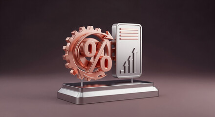 Leinwandbilder - Percentage symbol with rotating gear and growing chart symbolizing increasing interest rate