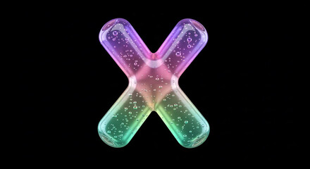 Aufkleber - Rainbow colored translucent letter x with sparkling water drops on black background