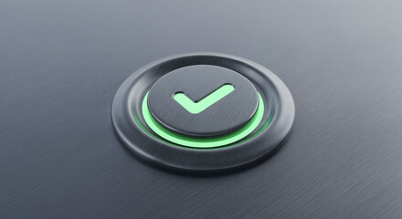 Aufkleber - Green check mark button showing positive result on metallic surface