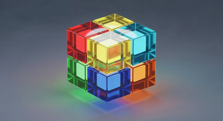 Aufkleber - Colorful glass cubes creating a bigger cube on a reflective surface
